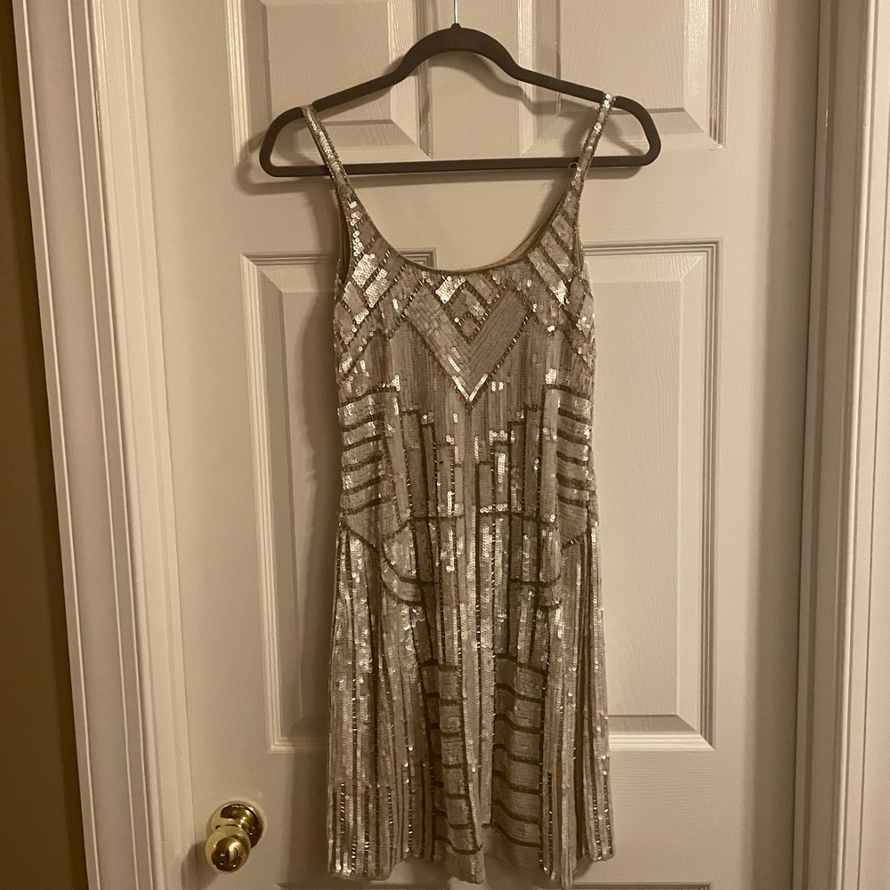 Adrianna Papell Champagne Sequined Mini Dress